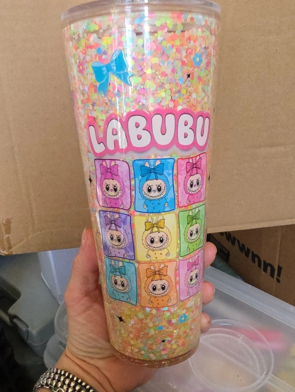 Multicolor Glitter Tumbler Glow In The Dark Labubu Accessory